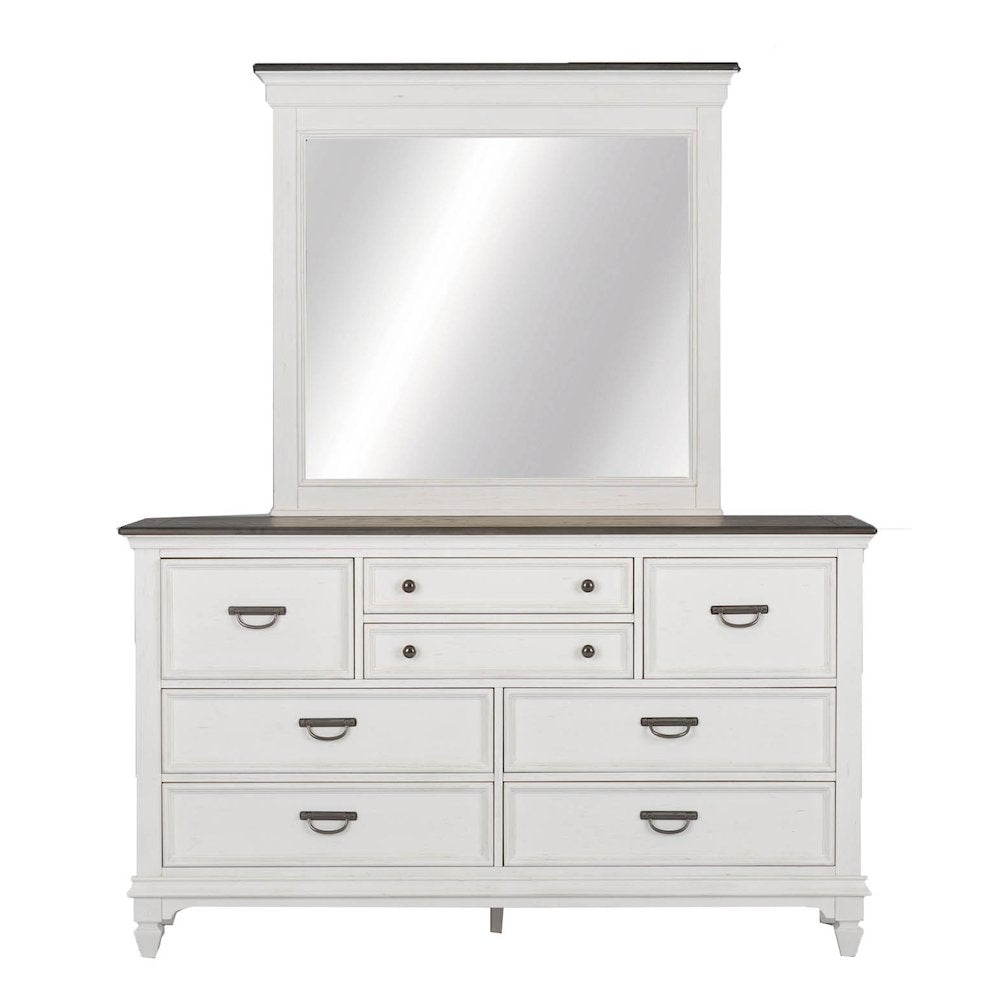 King Panel Bed, Dresser & Mirror, Chest