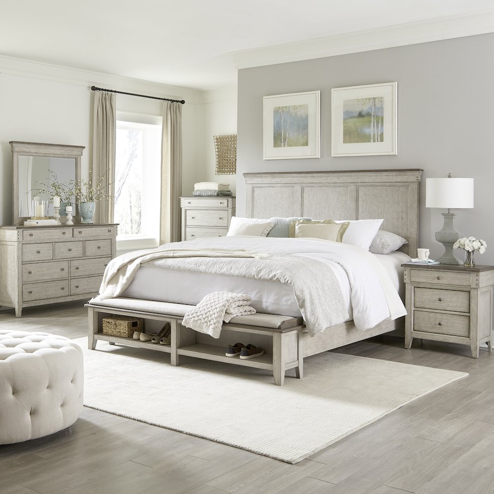 Ivy Hollow King Storage Bed, Dresser & Mirror, Chest, Night Stand