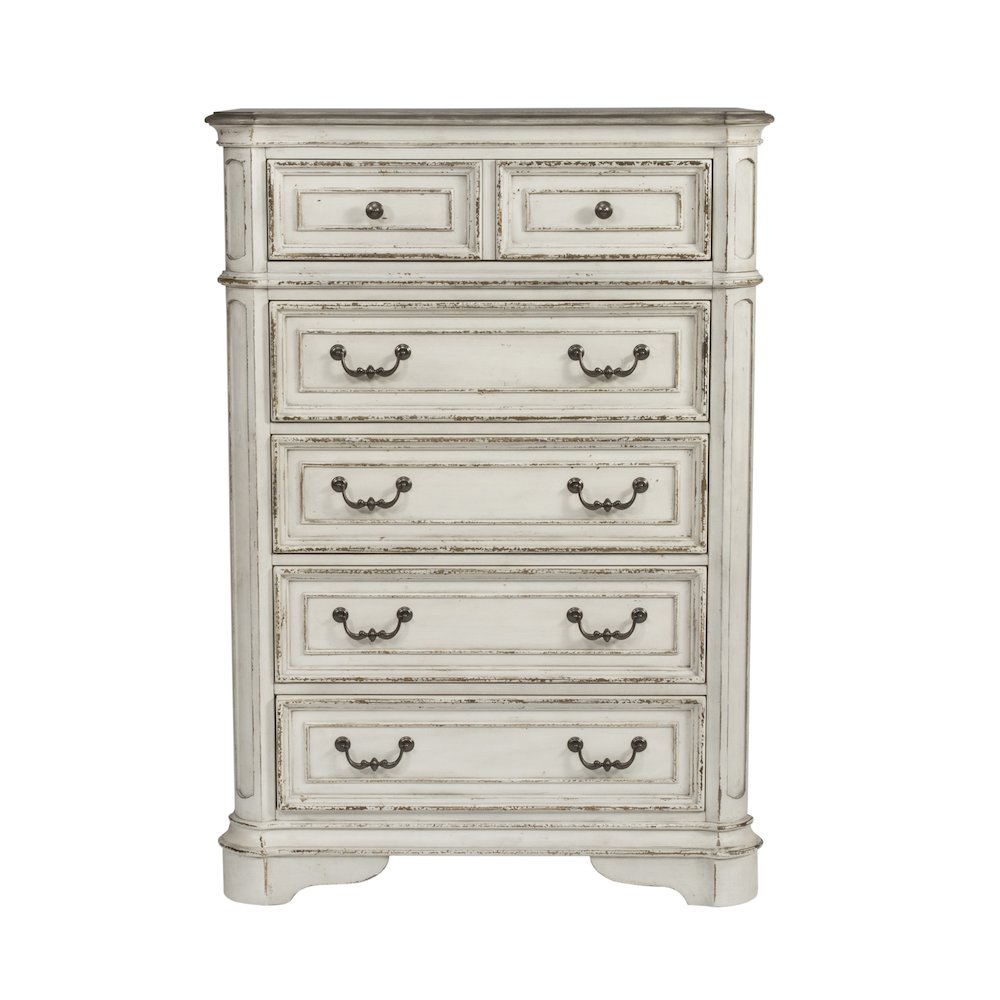 Queen Upholstered Bed, Dresser & Mirror, Chest, Night Stand - Antique White