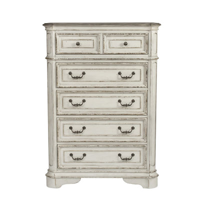 Queen Upholstered Bed, Dresser & Mirror, Chest, Night Stand - Antique White