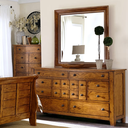 King California Sleigh Bed, Dresser & Mirror in Rubberwood Solids & Oak Veneers