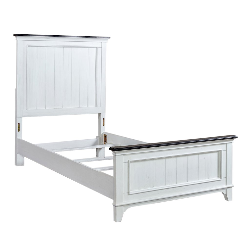 Twin Panel Bed in Poplar & Rubberwood Solids w/ Cathedral White Oak Tops
