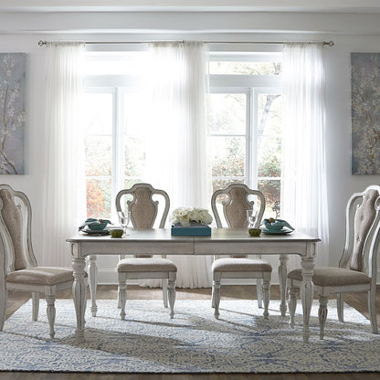 Magnolia Manor 5 Piece Leg Table Set - Antique White & Weathered Bark