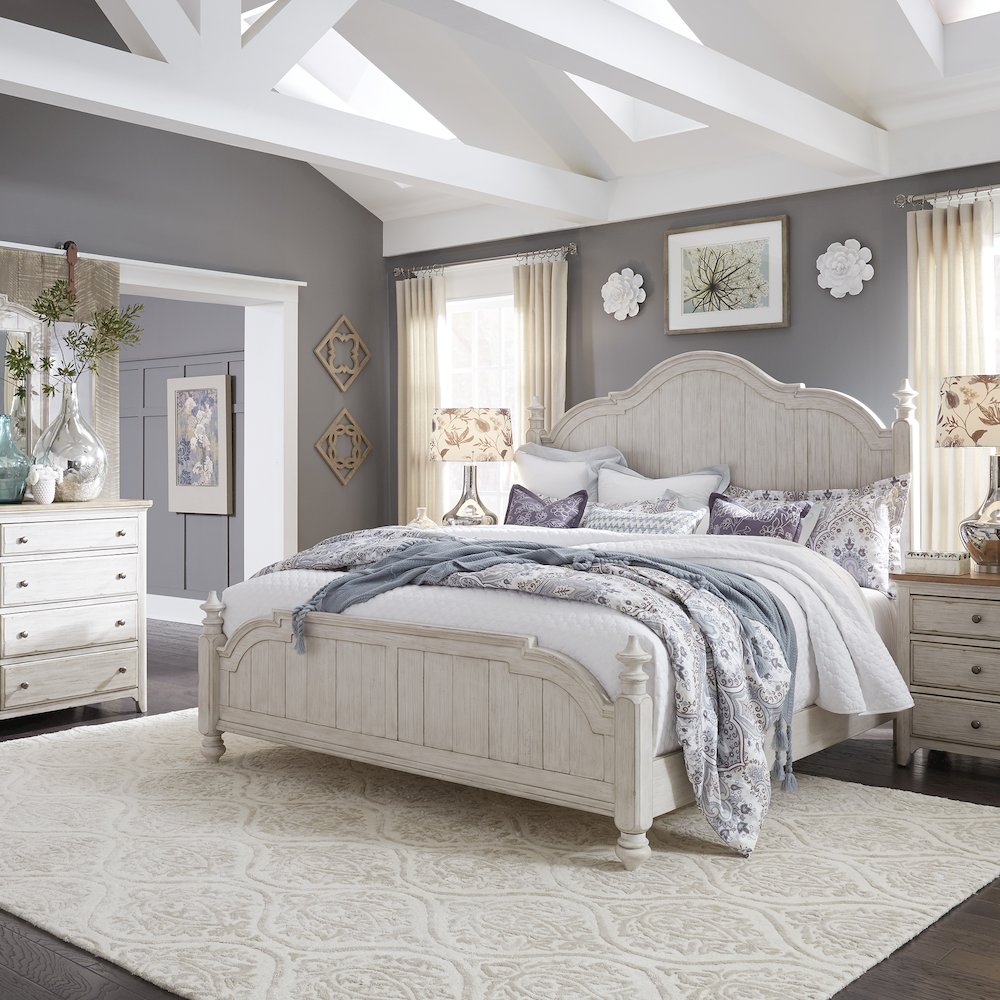 Farmhouse Reimagined King Poster Bed, Dresser & Mirror, Night Stand