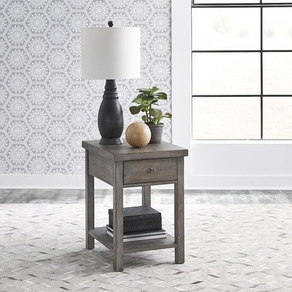 Modern Farmhouse Drawer Chair Side Table in Dusty Charcoal w/ Heavy Distressing