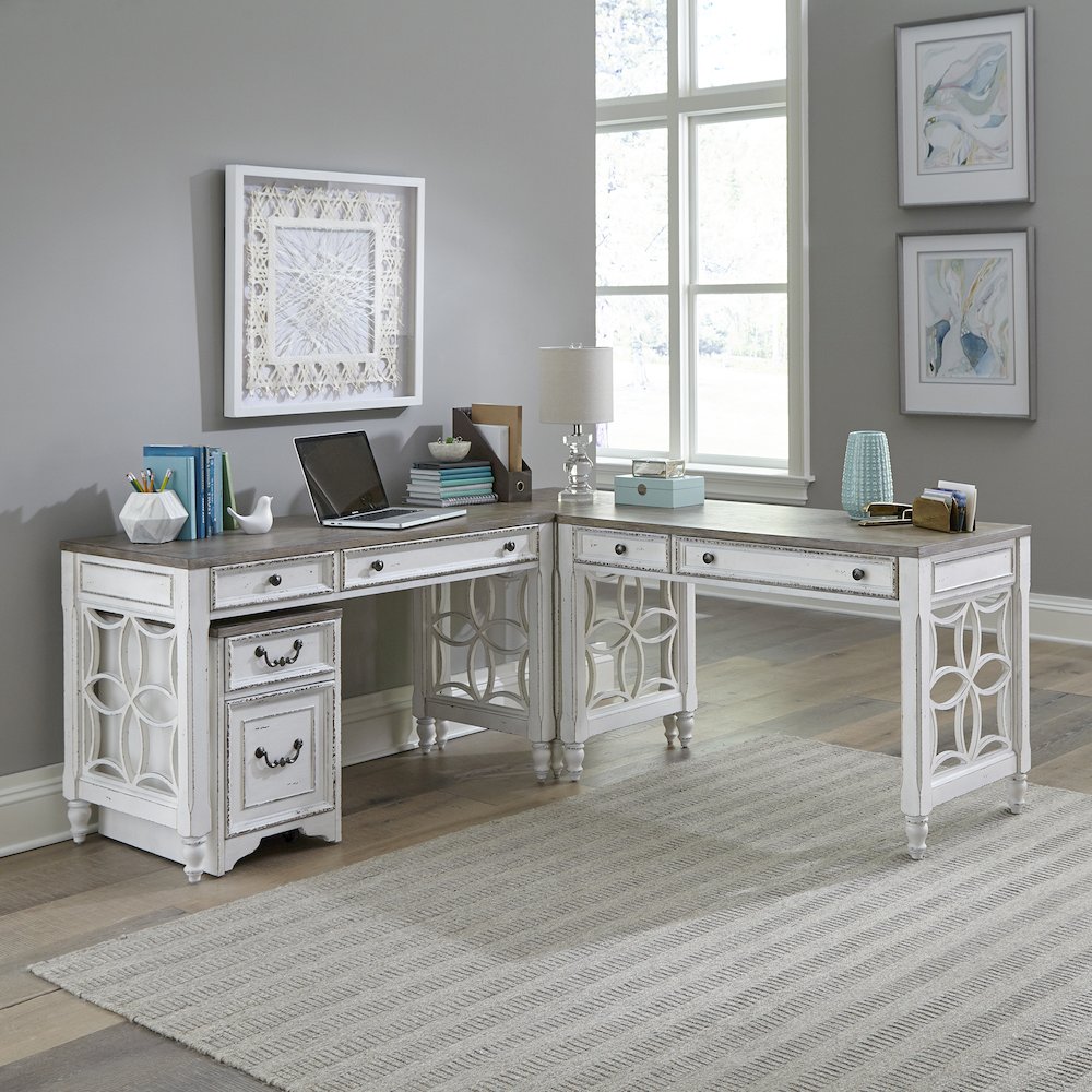 Opt L Shaped Desk Set in Rubberwood Solids w/ White Oak & Birch Veneers