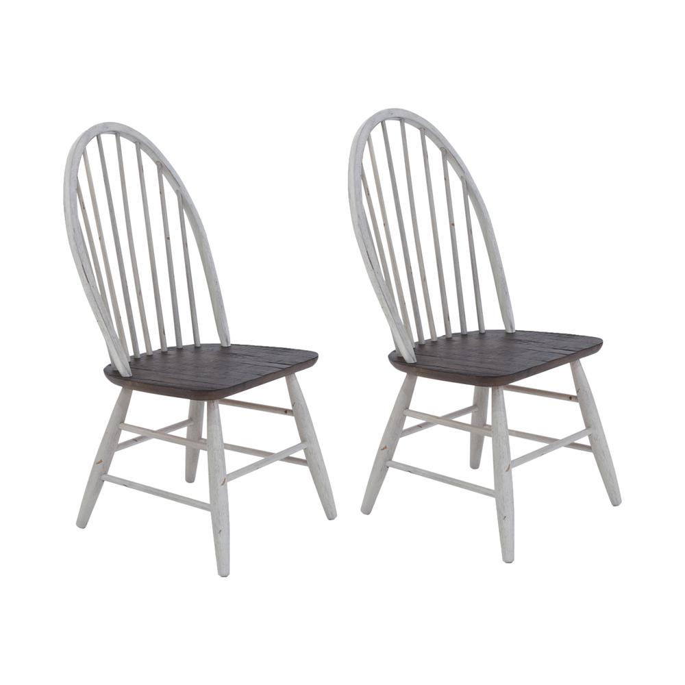 Farmhouse Windsor Back Side Chair- Set of 2 in Two Tone White w/ Wood Tone Top