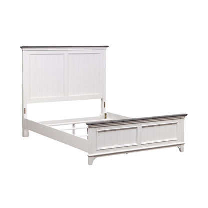 Full Panel Bed in Poplar & Rubberwood Solids w/ Cathedral White Oak Tops