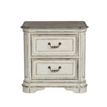 King Upholstered Bed, Dresser & Mirror, Night Stand - Antique White