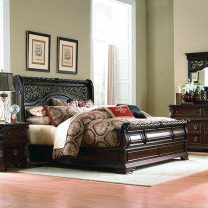 Arbor Place King California Sleigh Bed, Dresser & Mirror, Chest, Night Stand