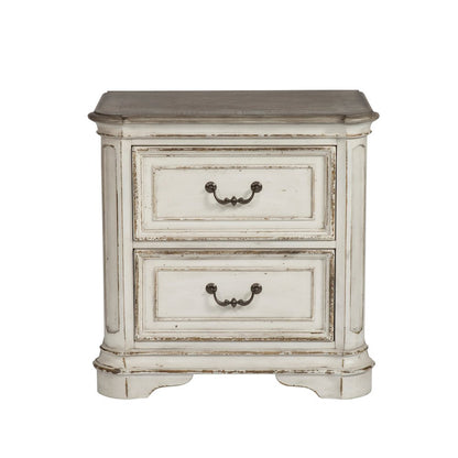 Magnolia Manor California King Sleigh Bed, Dresser & Mirror, Night Stand - White
