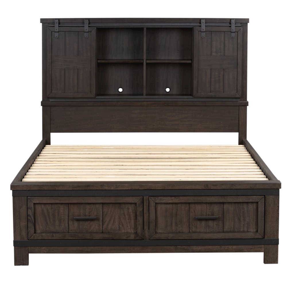 King Bookcase Bed, Dresser & Mirror in Rubberwood Solids and Mango Veneers