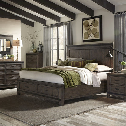 Thornwood Hills King Two Sided Storage Bed, Dresser & Mirror, Night Stand