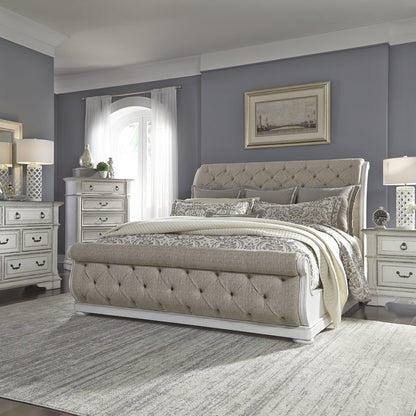 Abbey Park King California Sleigh Bed, Dresser & Mirror, Chest, Night Stand