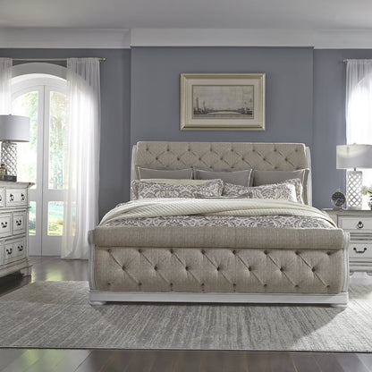 Abbey Park King Uph Sleigh Bed, Dresser & Mirror, Night Stand