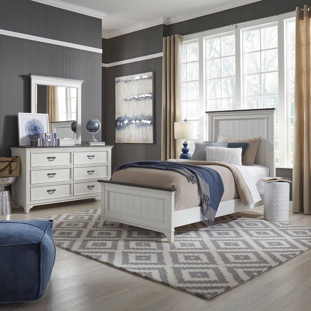 Twin Panel Bed, Dresser & Mirror