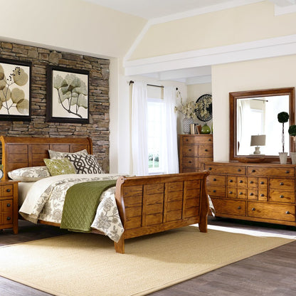 Grandpas Cabin Queen Sleigh Bed, Dresser & Mirror, Night Stand