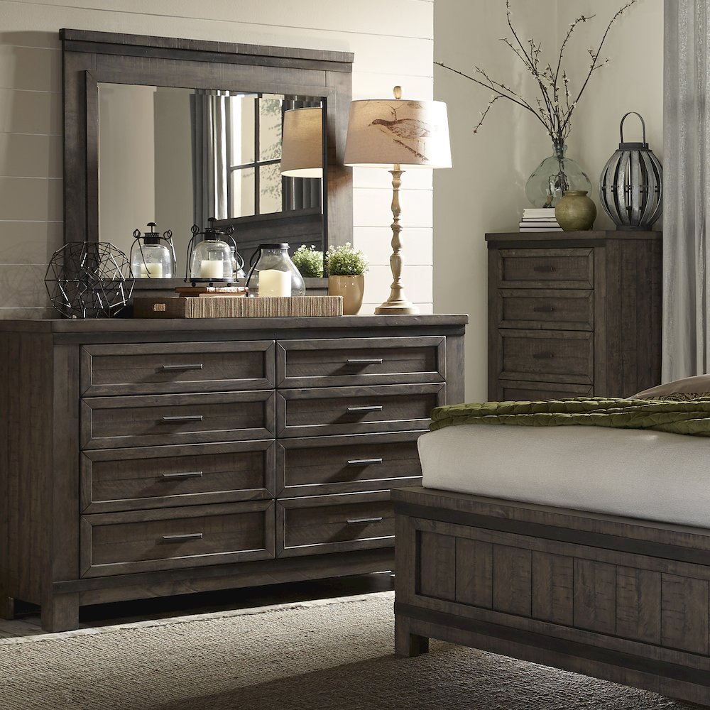 Thornwood Hills King Two Sided Storage Bed, Dresser & Mirror, Chest