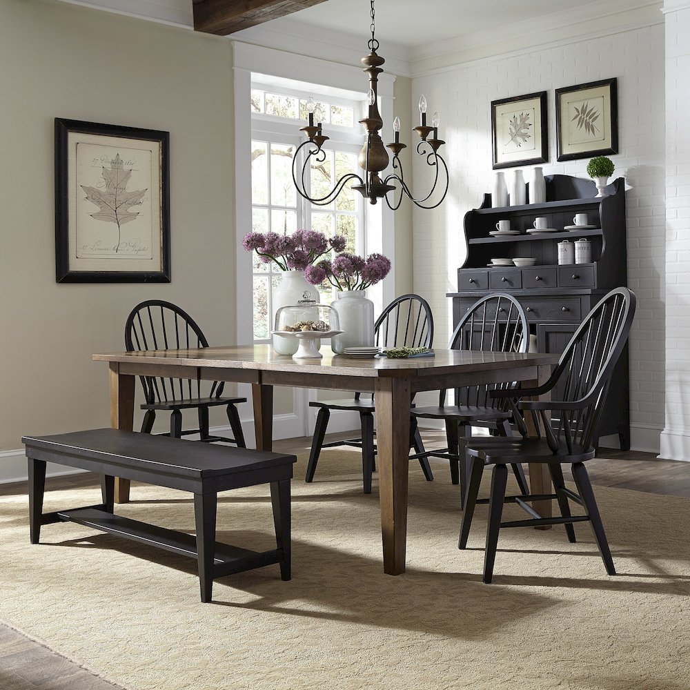 6 Piece Rectangular Table Set in Rubberwood Solids & White Oak Veneers