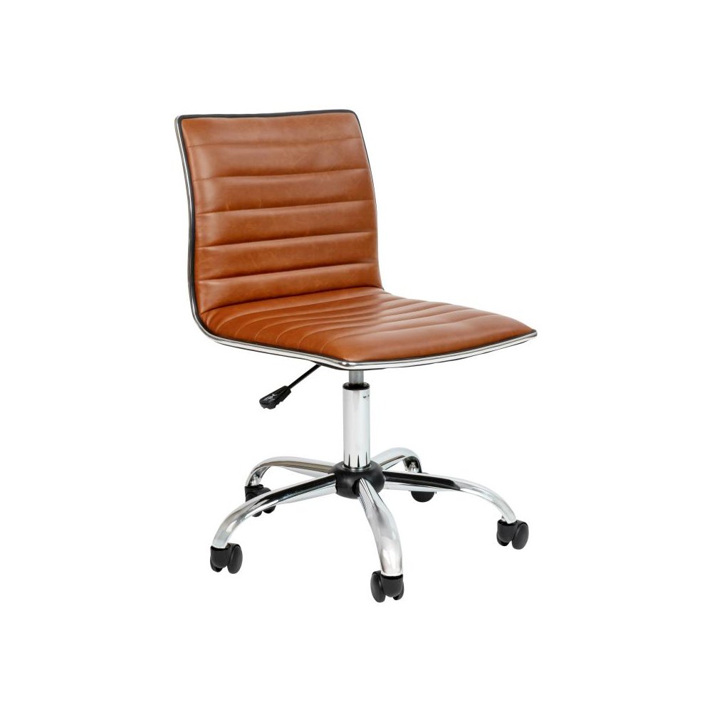 Low Back Designer Armless Brown Ribbed Swivel Task Office Chair