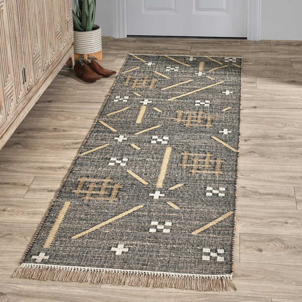 Belfast 2.6'x8' Wool Blend Handwoven Caviar Black Area Rug Runner