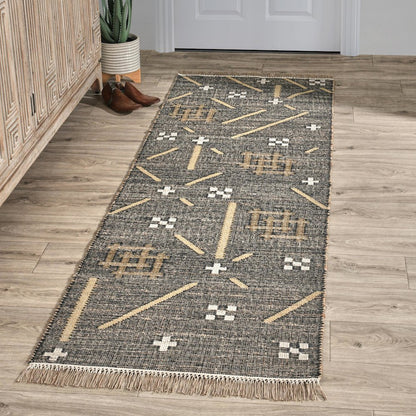 Belfast 2.6'x8' Wool Blend Handwoven Caviar Black Area Rug Runner