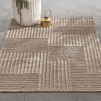 Clayton 5'x8' Recycled Fabric Handwoven Sustainable Beige Accent Area Rug