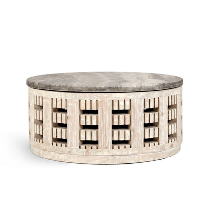 Becky Round Coffee Table Timeworn Cream/Travertine