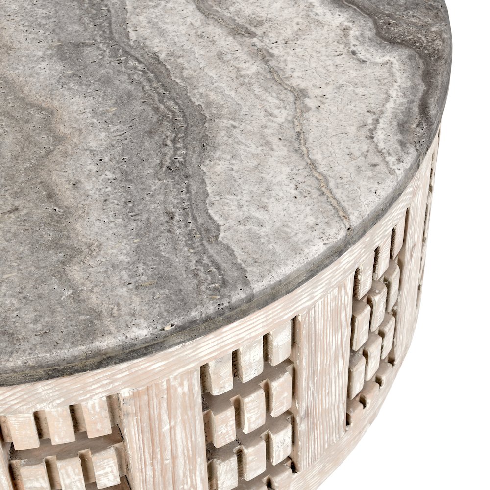 Becky Round Coffee Table Timeworn Cream/Travertine