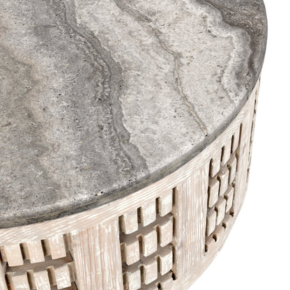 Becky Round Coffee Table Timeworn Cream/Travertine