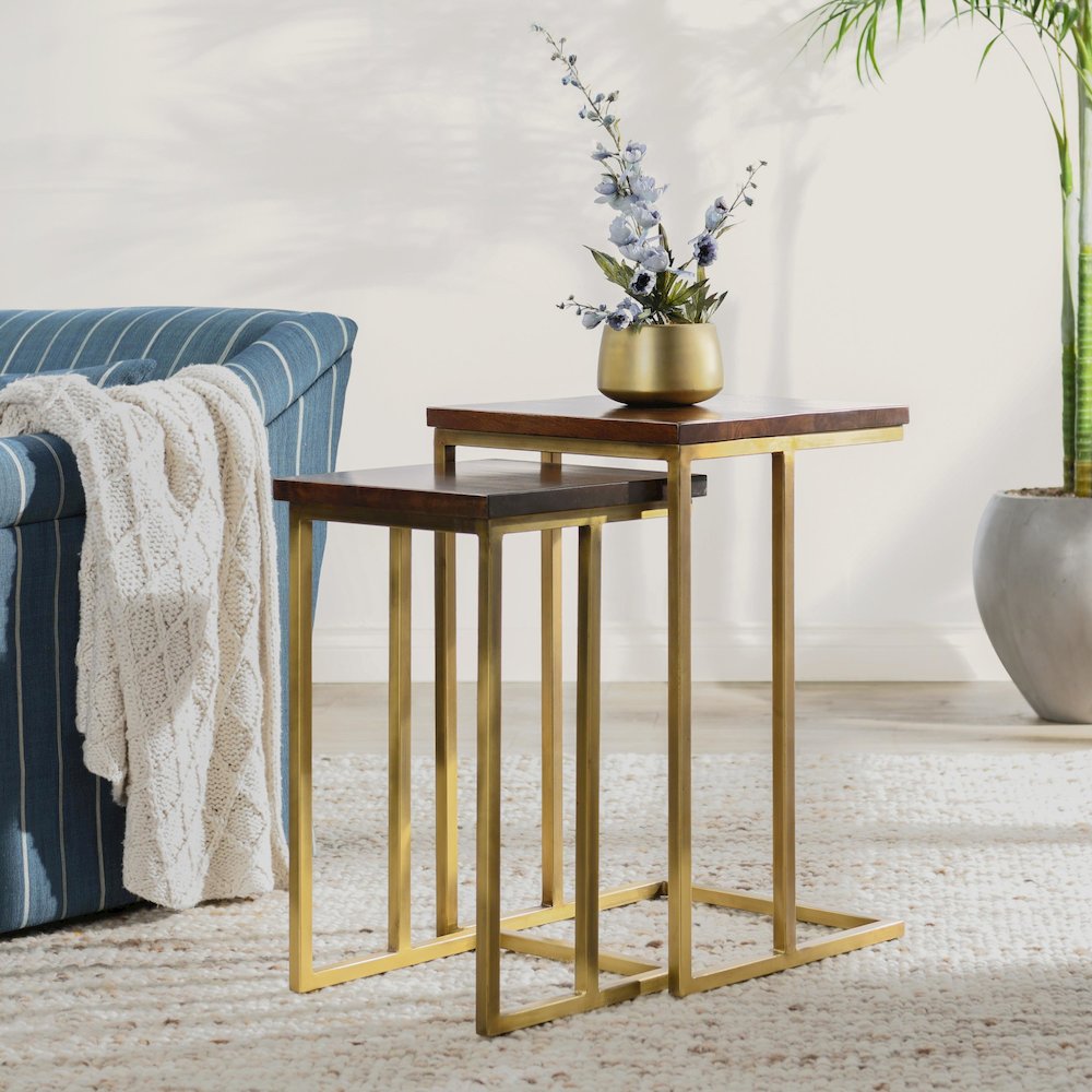 Lynda Set of 2 Mango Wood Nesting Tables in Dark Brown