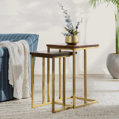 Lynda Set of 2 Mango Wood Nesting Tables in Dark Brown