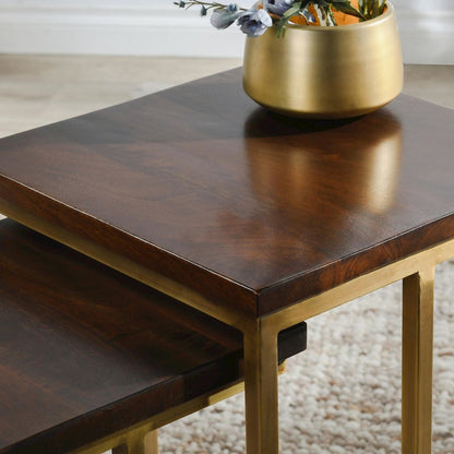 Lynda Set of 2 Mango Wood Nesting Tables in Dark Brown
