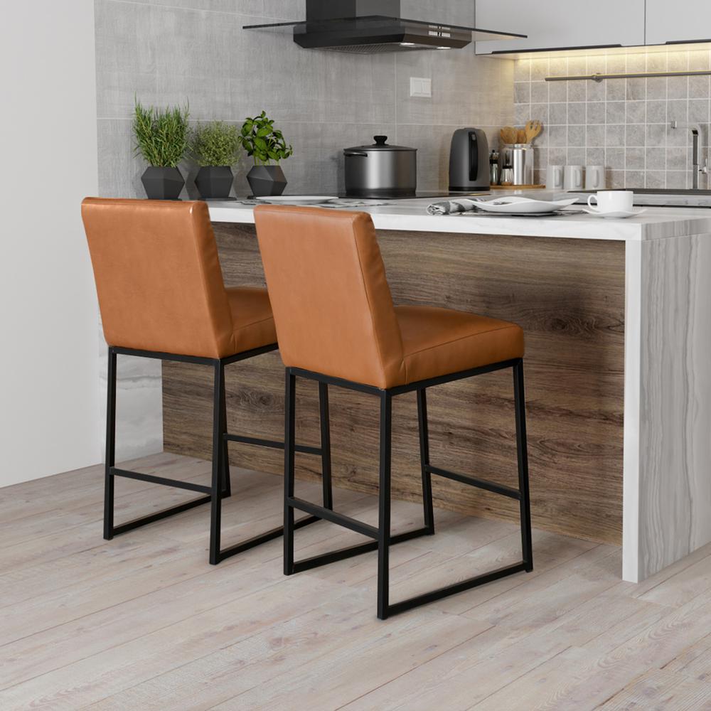 Seville Counter Stool 26" by Kosas Home Cognac, Black Base