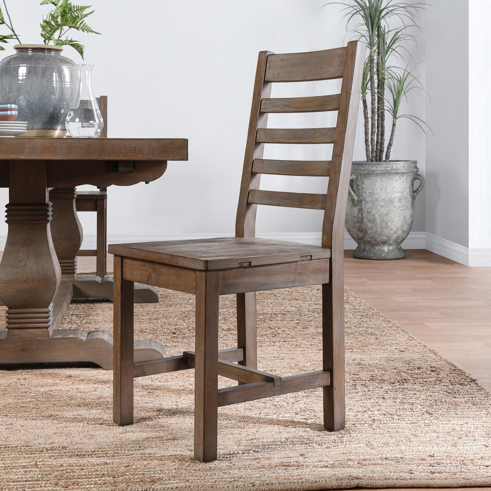 Caleb Transitional Reclaimed Pine Wood Dining Chair Distressed Brown Set of 2