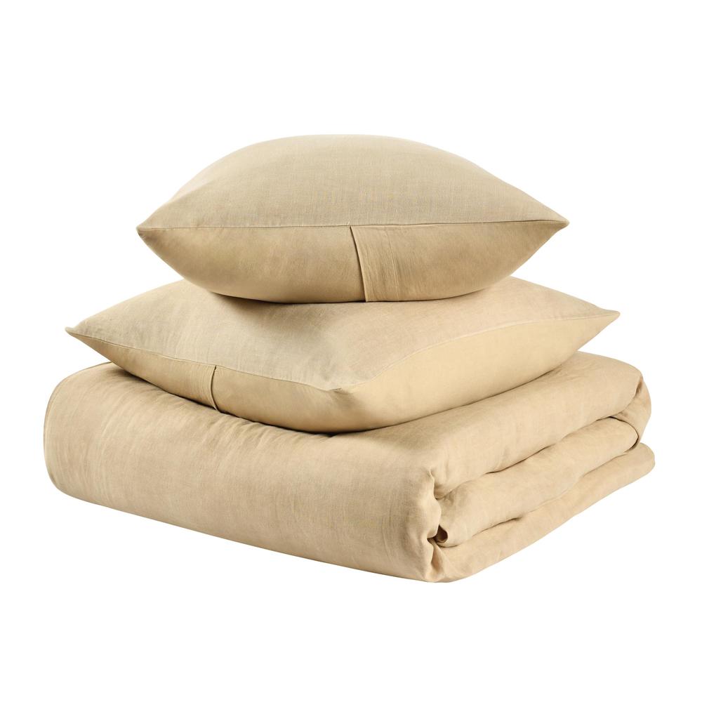 Paloma 3-Piece Hemp Fabric Ochre Amber Queen Duvet Set