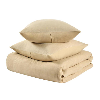 Paloma 3-Piece Hemp Fabric Ochre Amber Queen Duvet Set