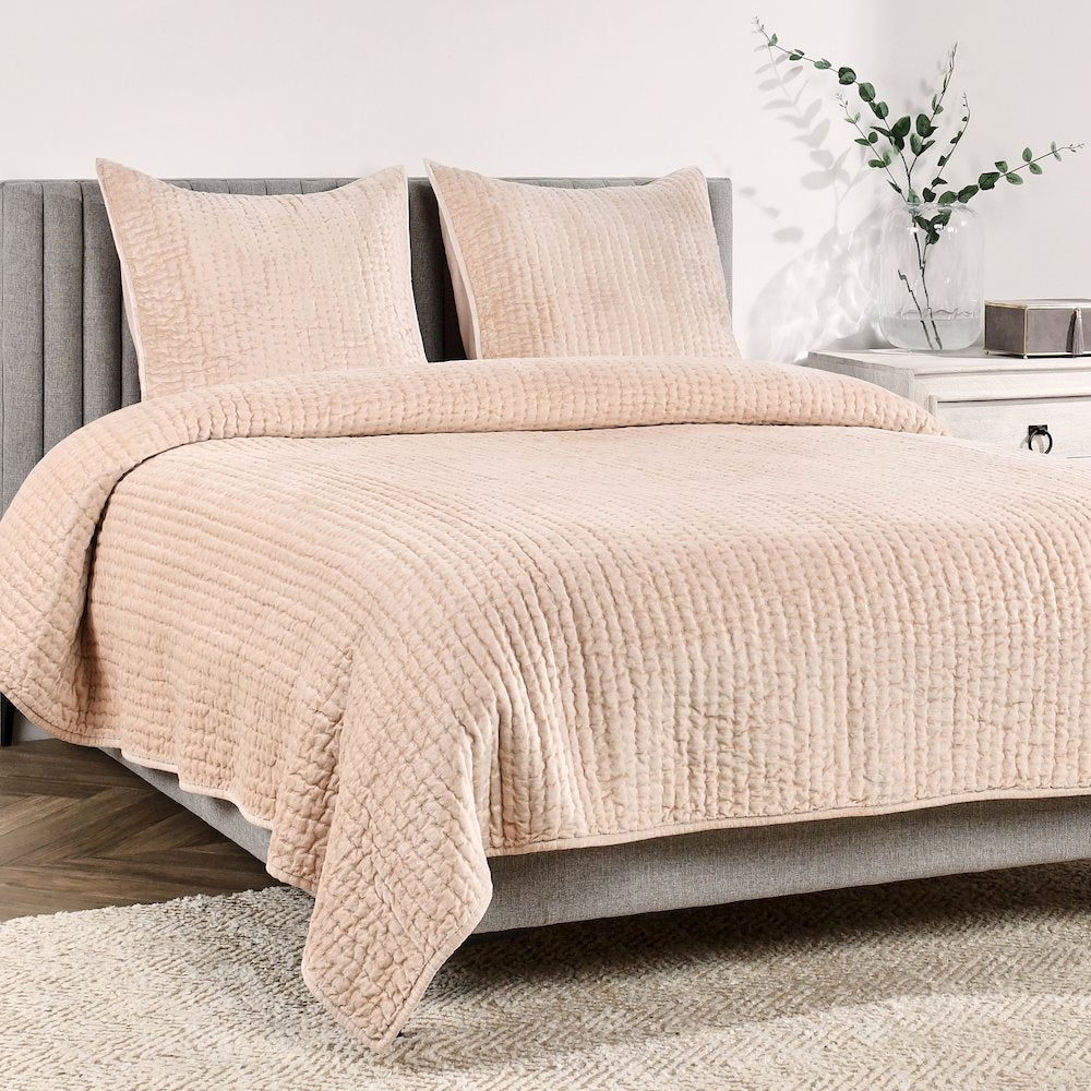 Dimitry 3-Piece 100% Rayon Velvet Nude King Quilt