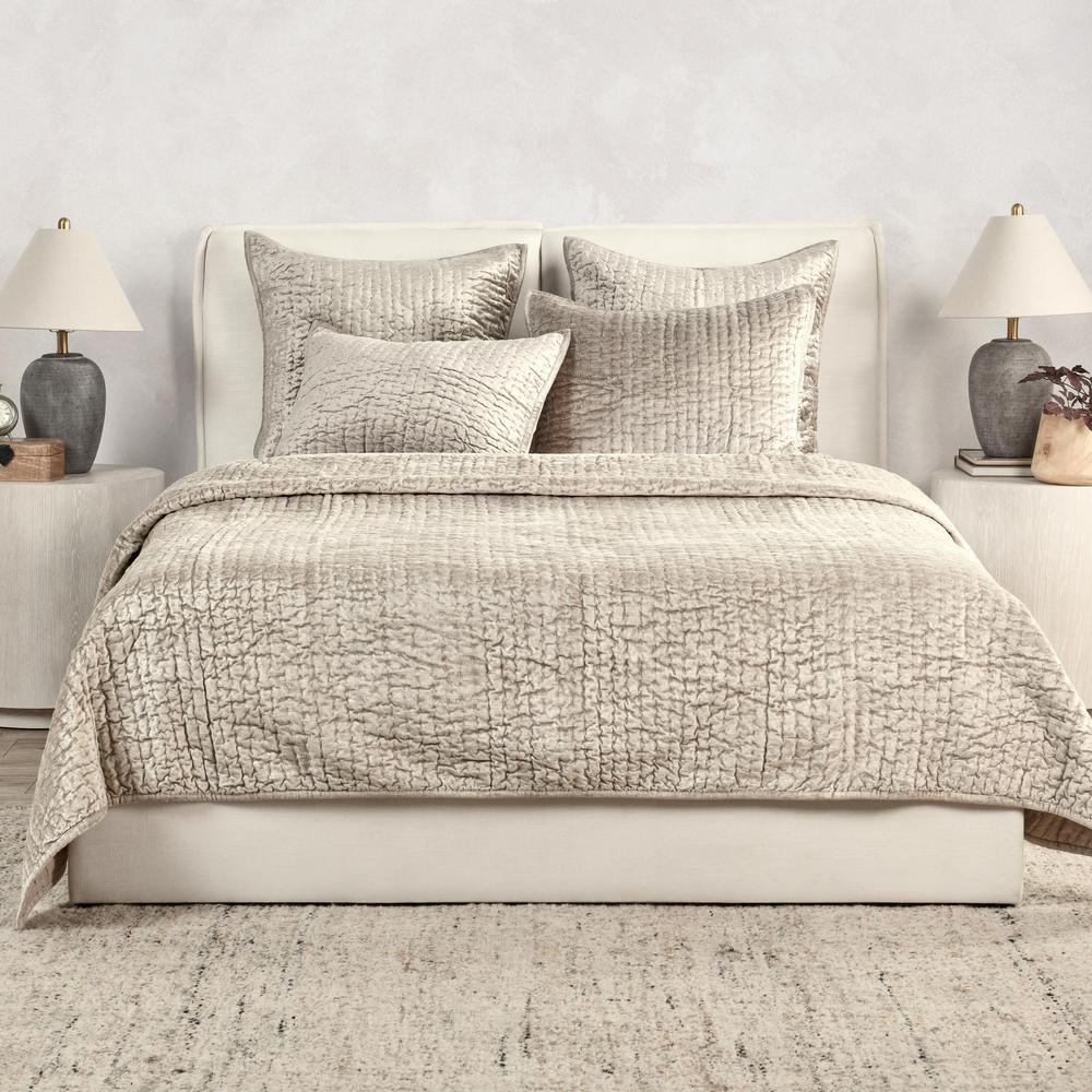 Dimitry 100% Rayon Velvet Pebble Beige King Quilt by Kosas Home