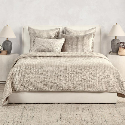 Dimitry 100% Rayon Velvet Pebble Beige King Quilt by Kosas Home