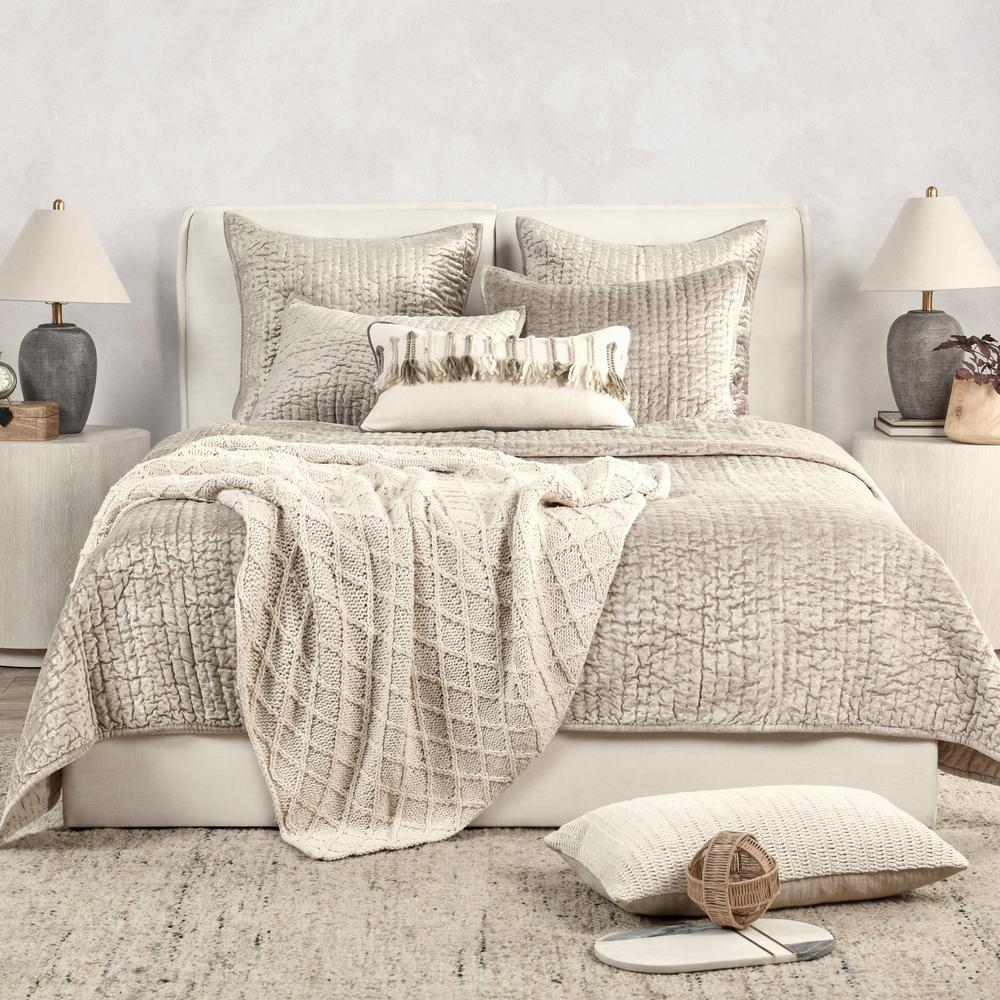 Dimitry 100% Rayon Velvet Pebble Beige King Quilt by Kosas Home