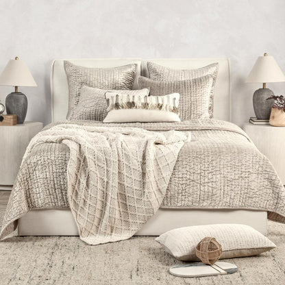 Dimitry 100% Rayon Velvet Pebble Beige King Quilt by Kosas Home