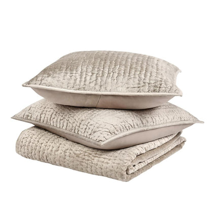 Dimitry 100% Rayon Velvet Pebble Beige King Quilt by Kosas Home