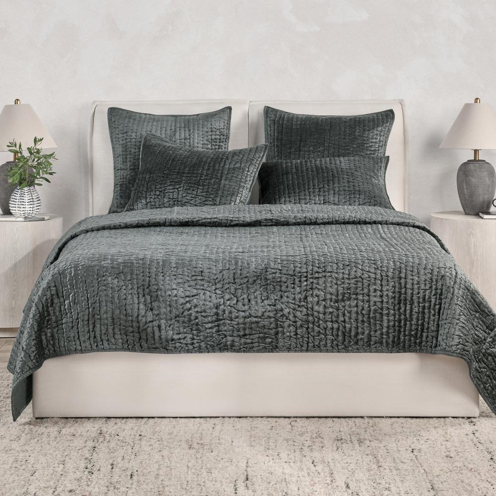 Dimitry 100% Rayon Velvet Bay Green King Quilt by Kosas Home