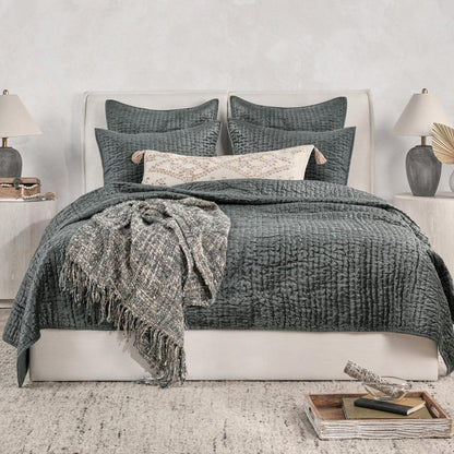 Dimitry 100% Rayon Velvet Bay Green King Quilt by Kosas Home