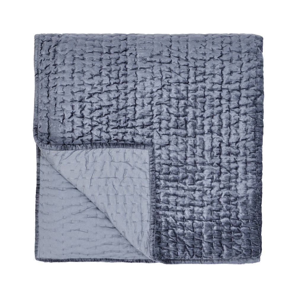 Dimitry 100% Rayon Velvet Sea Fog Blue Queen Quilt by Kosas Home
