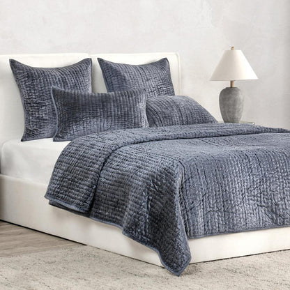 Dimitry 100% Rayon Velvet Sea Fog Blue King Sham by Kosas Home