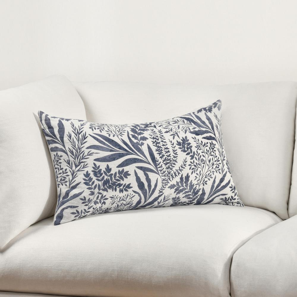 Mulberry 14"x26" Belgian Linen Blend Throw Pillow, Denim Blue