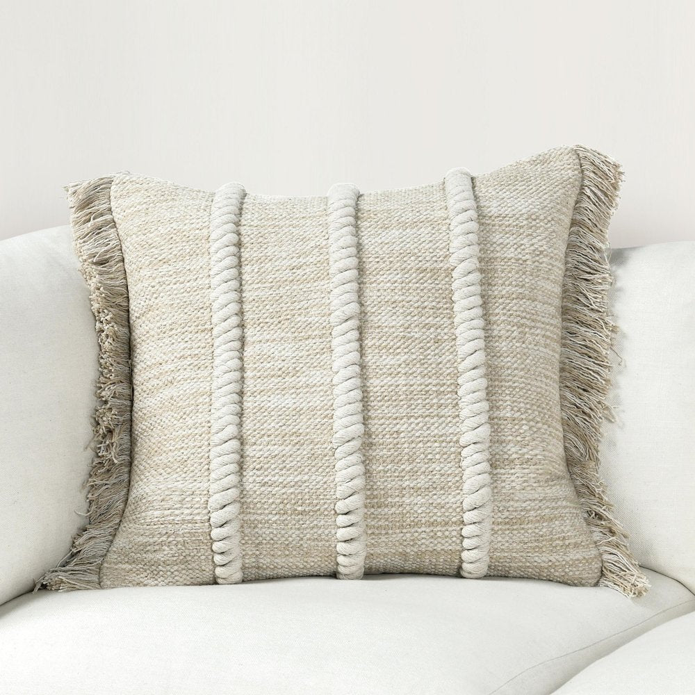 Lucera 22" Woven Fabric Throw Pillow in Beige