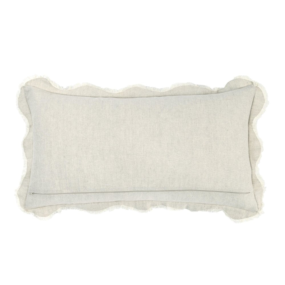 Tollo 14x26 Applique Design Linen Blend Fabric Ivory Throw Pillow